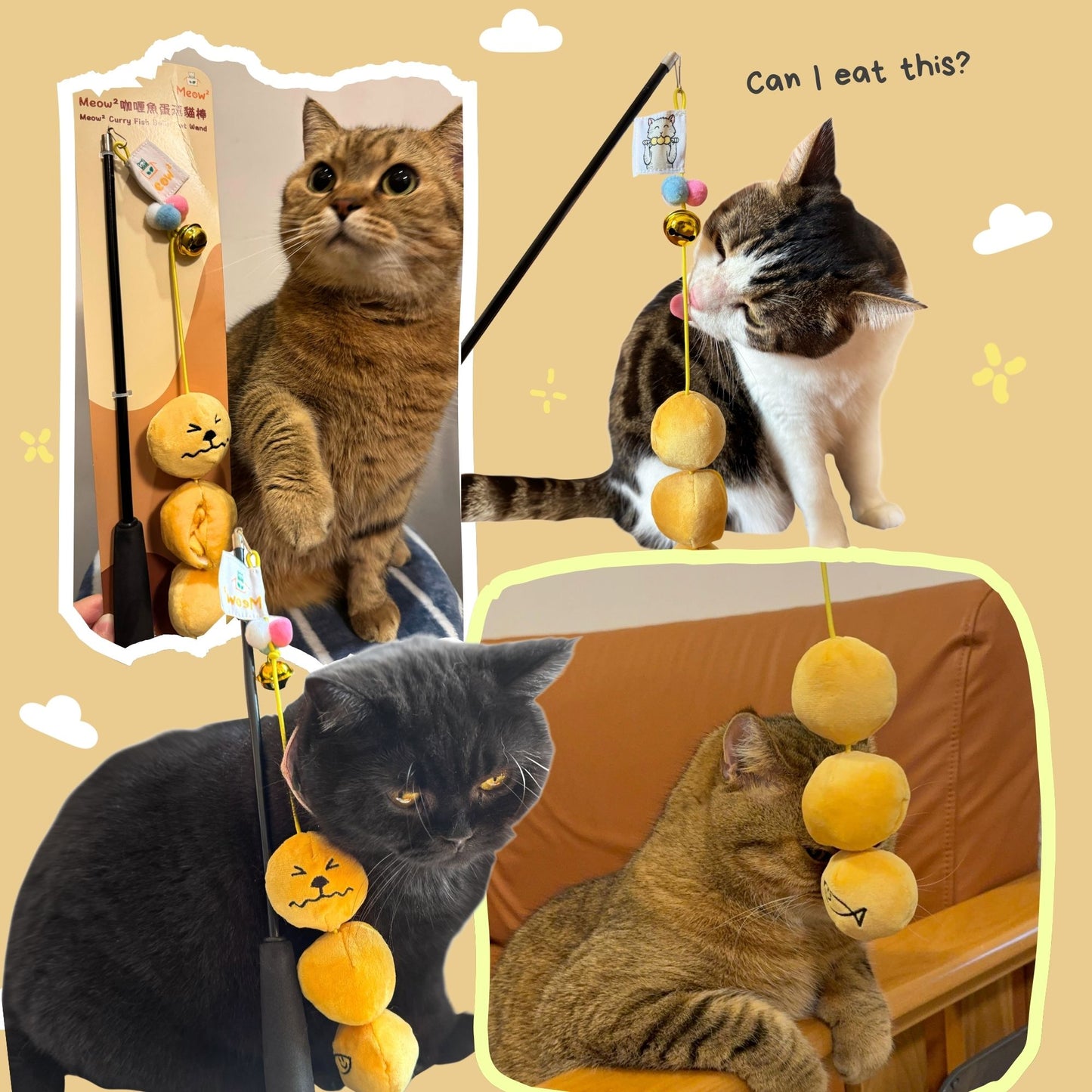 Meow² Curry Fishballs Soft Plush Cat Wand